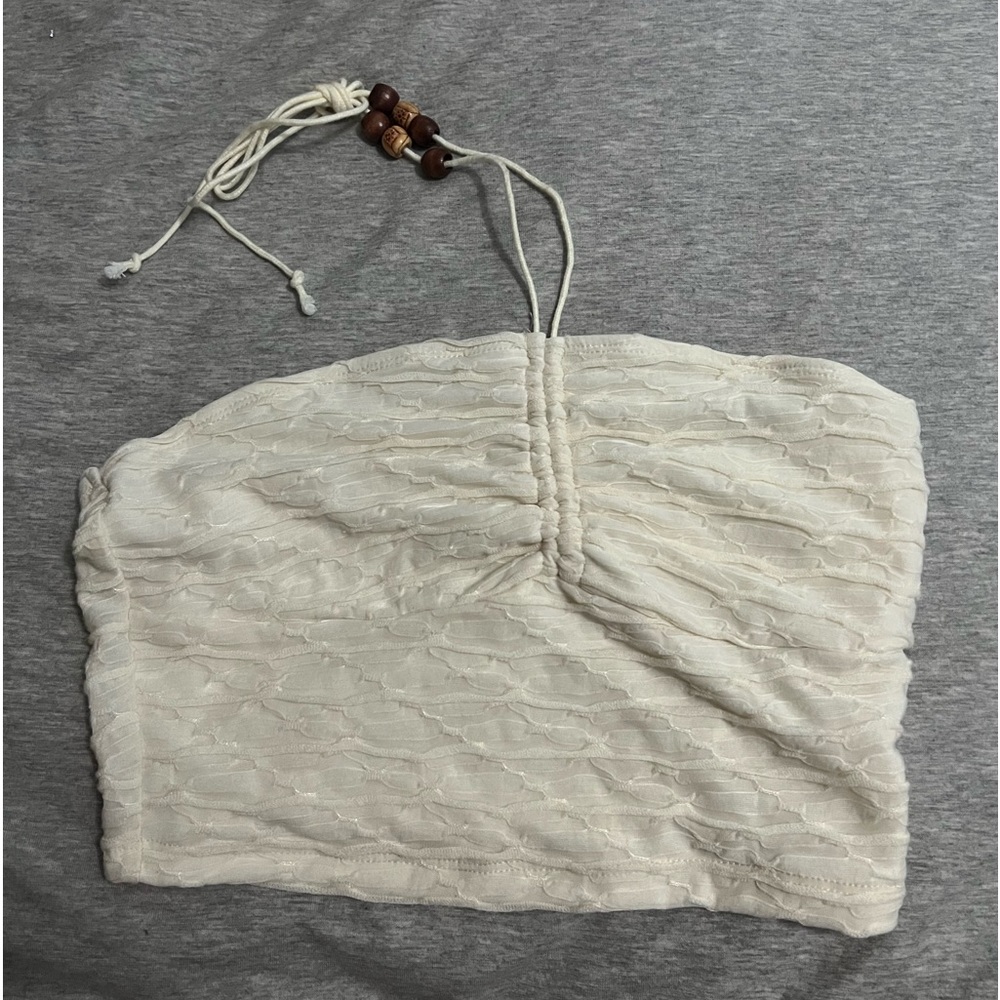 White beachy tube top with beads
